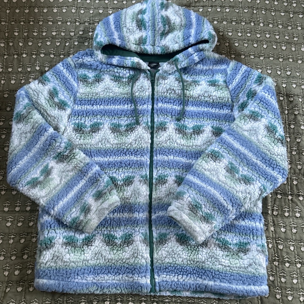PacSun Blue and Green Fleece Zip-Up Jacket